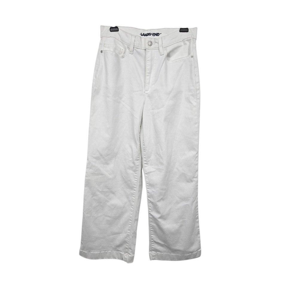 Lands End NWT High‎ Rise Wide Leg Jeans Womens 8 White Denim 30"W x 29"L Summer